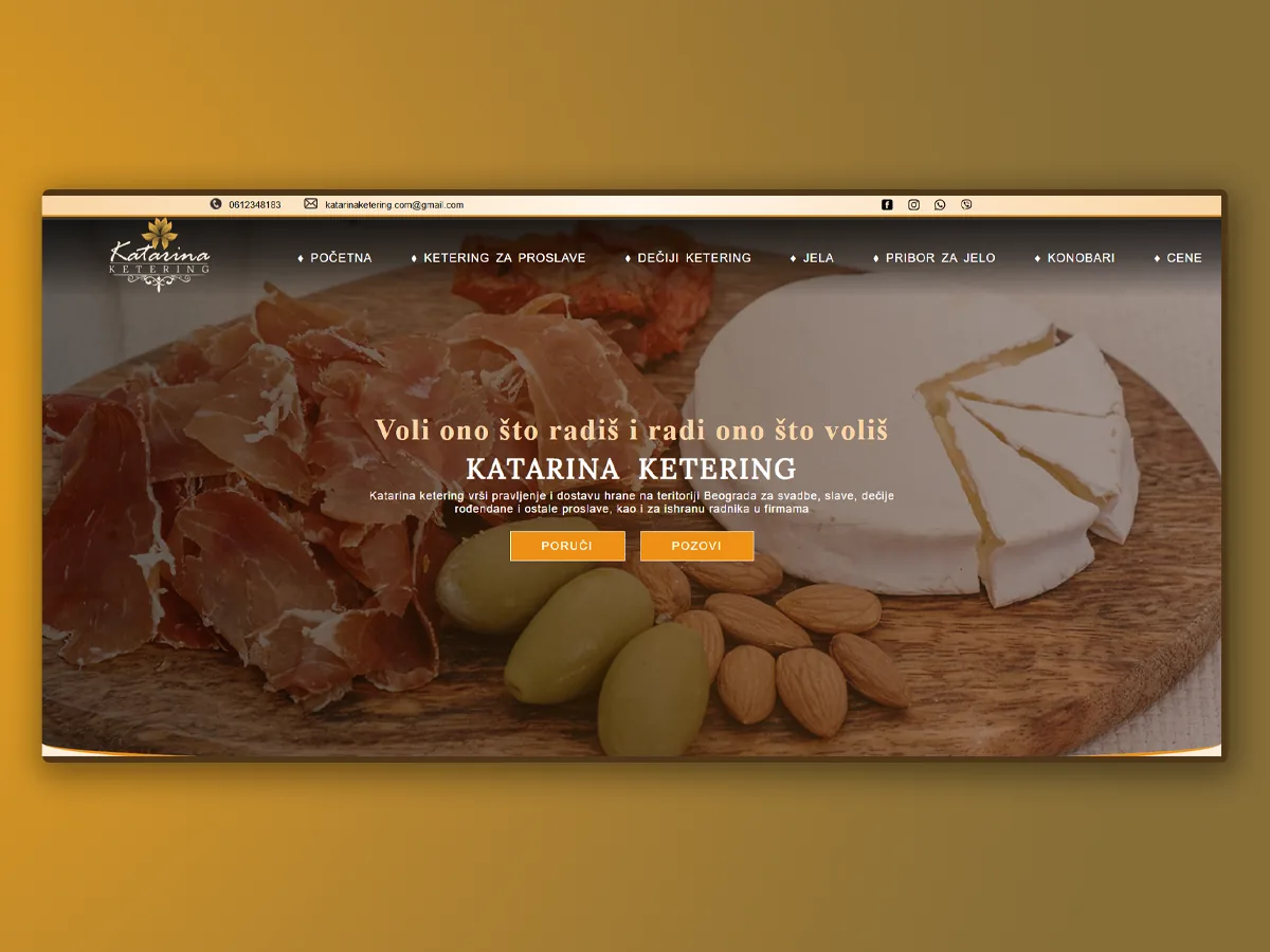 Sajt Katarina Ketering prikazan na ekranu — početna strana sa ponudom keteringa za proslave